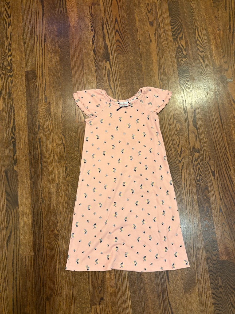 Hanna Andersson Light Pink Floral Knit Top with Navy and Yellow Accents
